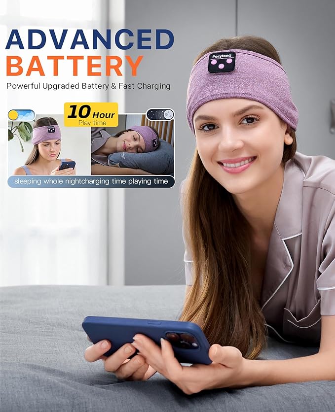 Perytong 2-Pack Sleeping Headphones, Headband Headphones with Ultra-Thin HD Stereo Speaker, Bluetooth Headband for Sports, Workouts, Insomnia, Yoga, Air Travel, Meditation