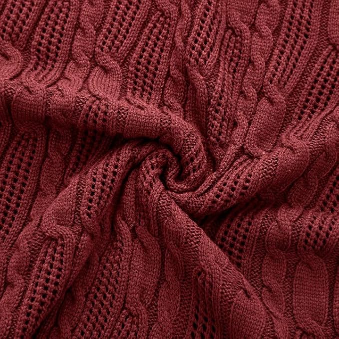 Aormenzy Cable Knit Throw Blankets 60 x 80 Inches, Soft Cozy and Lightweight Knitted Blanket, Machine Washable Acrylic Blanket, Decorative Throw Blanket for Couch Sofa Bed, Dark Red