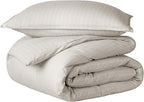 Bare Home Bedding Duvet Cover Extra Long Size - Premium 1800 Super Soft Collection - Lightweight, Cooling - Soft Textured (Twin/Twin XL, Pinstripe - Stone/White)