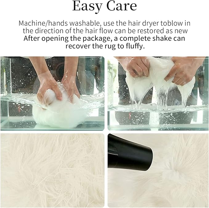 HOMBYS 10x10 Oversized Faux Fur Area Rug for Living Room Bedroom, Super Soft & Fluffy White Faux Sheepskin Play Carpet for Kids Children, Luxury Plush Furry Décor Shaggy Feet Mat for Bedside