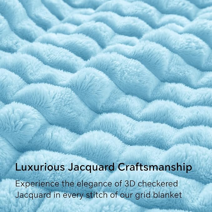 BEDELITE Light Blue Throw Blanket for Couch and Bed- Super Soft and Warm 3D Checkered Fluffy Fuzzy Fleece Blanket, Luxurious Plush Cozy Blanket for Room Decor Spring, 50x60 inches