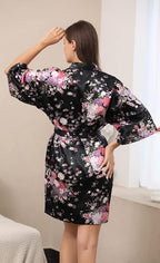 QXQTER Peony Floral Silky Satin Robe Wedding Bridal Party Bride Bridesmaid Robes for Women Dressing Gown Kimono Robe