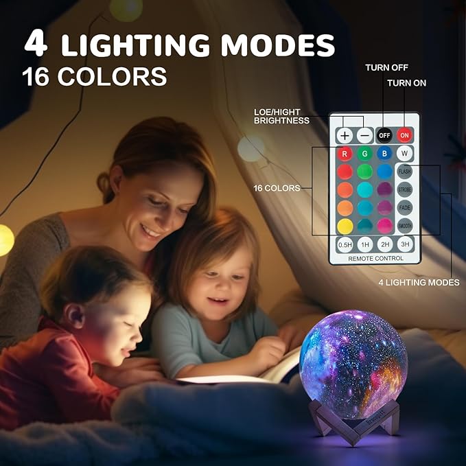 Moon Lamp Galaxy Lamp Upgraded Timing 4.7 Inch 16 Colors 3D Moonlight Galaxy Light,Moon Night Light for Adults,Kids Lamp Moon Gifts for Women Girls Boys Bedroom