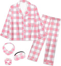 EPLAZA Kids Satin Pajamas Sets Girls Boys Button-Down Silky Pajamas Sleepwear with Hairband Eye Mask Hair Tie