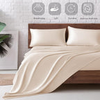 MR&HM Satin Bed Sheets, Queen Size Sheets Set, 4 Pcs Silky Bedding Set with 15 Inches Deep Pocket for Mattress (Queen, Beige)