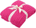 Home Soft Things Basket Weave Throw Blanket, Soft Cozy Warm Blanket with Braided Decorative Throw for Couch Sofa Outdoor Indoor, Hot Pink, 50''x60