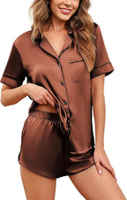 Ekouaer Womens Silk Satin Pajamas Set Short Sleeve Sleepwear Button Down Loungewear 2 Piece Pjs Shorts Set S-5X Plus Size