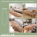 Real Sheep Skin Rug with Little Patches-Genuine Fuzzy Sheepskin Carpet for Bedroom Floor Living Room Sofa Luxury Fur Wool Pad (Light Brown, 2FT×6FT Patchwork)