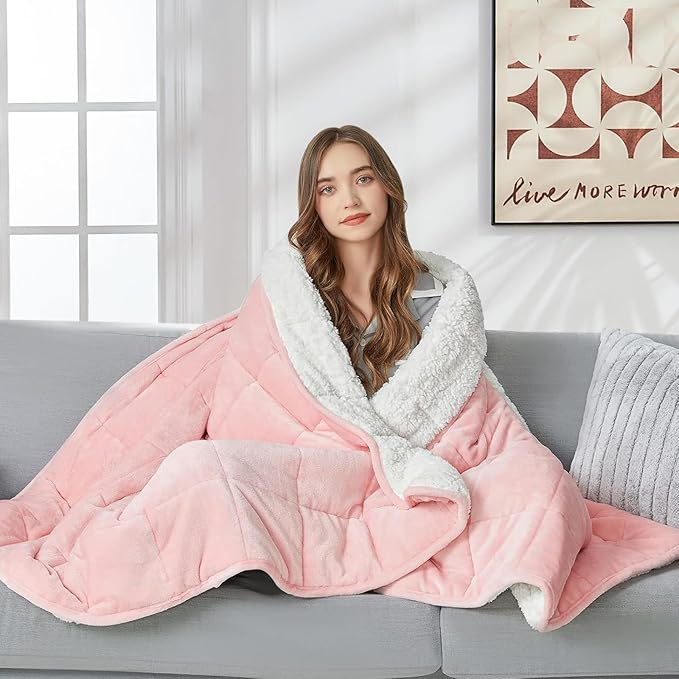 yescool Weighted Blanket for Adults (15 lbs, 60" x 80", Hot Pink) Heavy Blanket for Sleeping Perfect for 140-160 lbs, Queen Size Breathable Blanket with Premium Glass Bead, Machine Washable