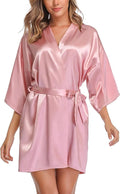 Women's Short Satin Robe Silky Bathrobes Bridal Bridesmaid Kimono Robe V-Neck Sleepwear S-XXL