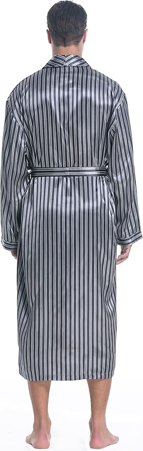 Lavenderi Mens Silky Satin Lounge Robe, Long Lightweight Sleepwear