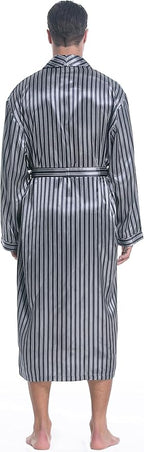 Lavenderi Mens Silky Satin Lounge Robe, Long Lightweight Sleepwear