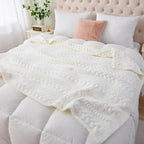 Cable Knit Throw Blanket 50x60 Inches - Chunky Knit Chenille Blanket for Couch, Bed | Warm & Cozy Winter Blanket for Living Room, Farmhouse Home Decor | Off White
