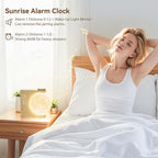 RETEYUNG Rotatable Moonlight Sunrise Alarm Clock,Sound Machines, Night Lamp for Bedrooms with Snooze, 10 Light Effects, 30/60/90 Timer, 10 Sleep Nature Sounds,15 Ringtones,12 Volume(Light Woodgrain)