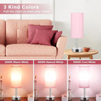Hong-in Pink Bedside Lamp for Bedroom-Nightstand Lamps with 3 Color Modes with USB-C+A Charging Ports, 3000/4000/5000k Bedroom Lights by Pull Chain