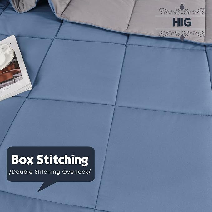 HIG 3pc Dusty Blue Twin/Twin XL Comforter Set - All Season Reversible Down Alternative Comforter with Sham - Quilted Duvet Insert with Corner Tabs - Box Stitched Blanket - Breathable, Soft, Fluffy