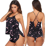 Ekouaer Silk Pajamas Set for Women Satin Backless Lingerie Pjs Cami Top and Shorts Nightwear