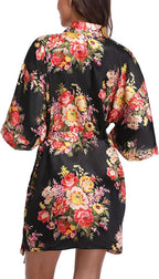 Women's Floral Satin Robes Bride Bridesmaid Getting Ready Robe Short Silky Kimono Sleepwear for Wedding Party