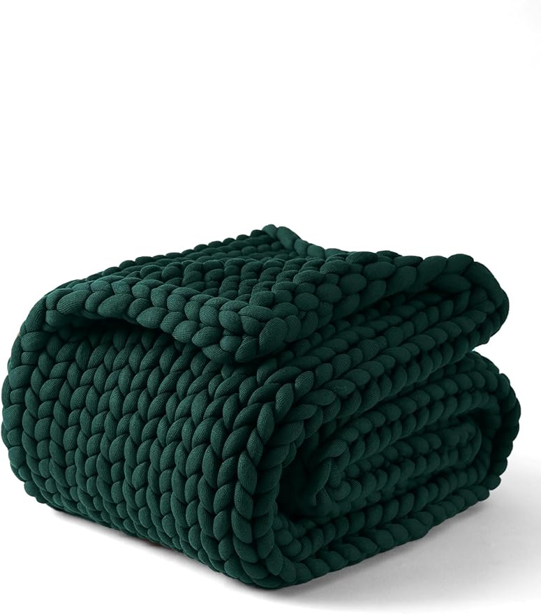 YnM Chunky Throw Blanket, Medium-Weight, Hand Knitted, Skin Friendly, Ventilated and Breathable, Machine Washable, Home Décor Piece for Couch, Sofa and Bed (Pacific Green, 50x70 Inch)