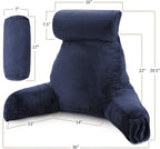 Clara Clark Reading Pillow with Shredded Memory Foam Includes 2 Neck and Lumber Support Pillows, Designed for Sitting Up in Bed and Couch, Back and Arms Adjustable Support for Adults & Teens Navy Blue