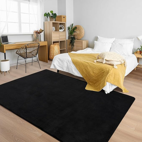 Andecor Soft Area Rug, 4x6 Black Washable Rugs for Living Room Bedroom, Indoor Fluffy Carpets for Dorm Boys Girls Kids Room Nursery Home Decorations