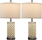 SAIWEYA Crystal Table Lamps Set of 2, 3-Way Dimmable Bedside Lamp with 2 USB Ports & AC Outlets for Living Room Bedroom Nightstand Lamp Night Light (Silver- 2 Pack 24In)