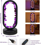 Runyangshi Crystal Lamp Amethyst Raw Stone Ellipse Night Lamp Natural Healing Crystal Night Light Table Lamp Base USB Port 3 Colours Mode for Bedroom Bedside Lamp Office Home Decor Gift