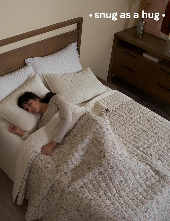 YnM 12lbs Weighted Blanket for Adults, Linen Heavy Bed Throw Blanket with Cooling Glass Beads for All Season Use, Ideal for ~110lbs (48x72 Inches, Twin/Full, Botanical)