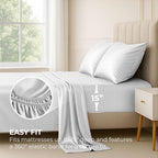 Satin Sheets King [4-Piece, White] Hotel Luxury Silky Bed Sheets - Extra Soft 1800 Microfiber Sheet Set, Wrinkle, Fade, Stain Resistant - Deep Pocket Fitted Sheet, Flat Sheet, Pillow Cases