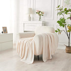 Douceur Cream Throw Blanket for Couch, Soft Cozy Lightweight Stripe Pattern Knitted Throw Blanket for Sofa, Living Room, 50"X60"