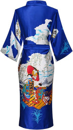 Valennia Women Long Silky Bathrobe Satin Kimono Robe Floral Printed Dressing Gown Sleepwear