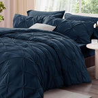 BEDELITE Navy Twin Comforter Set - 2 Peices Boho Pintuck Bedding Comforter Sets, Lightweight Soft & Warm Twin Bedding Sets with 1 Pillowcase for All Season
