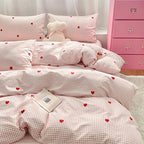 Nayoroom Gingham Duvet Cover Full Size Pink Plaid Red Heart Printed on White Bedding Set 3 Pcs Kids Girls Cute Heart-Shaped Comforter Cover with Zipper Closure Soft Breathable Microfiber