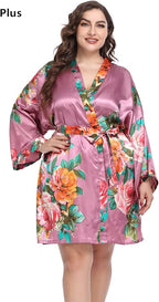MissNina Women's Floral Satin Kimono Robes Short Silky Bridesmaid Robes Sleepwear