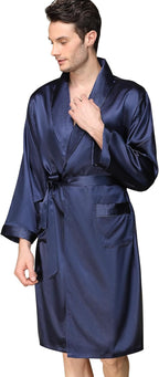 Haseil Men's Satin Robe Dragon Luxurious Silk Spa Long Sleeve House Kimono Bathrobe