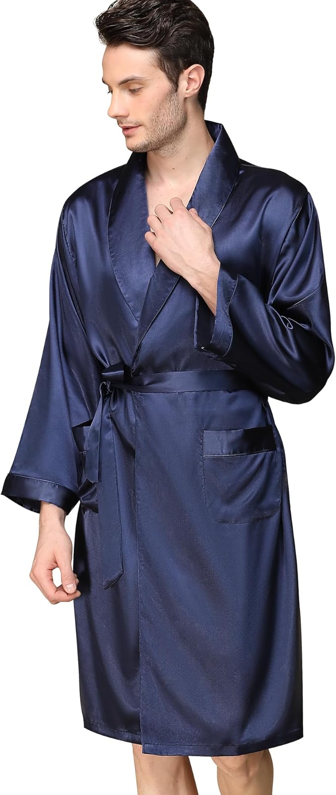 Haseil Men's Satin Robe Dragon Luxurious Silk Spa Long Sleeve House Kimono Bathrobe
