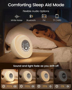 Glocusent Sunrise Alarm Clock for Kids & Heavy Sleepers, Wake Up Light with 14 White Noise Sounds, Dual Alarm Clock, Bluetooth Speaker, Bedside Night Light for Bedroom.