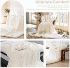 Chunky Knit Blanket - Luxury Soft Cozy 80 * 90 Throw Blanket,100% Woven Blanket Rope Knot Throw Blanket for Couch, Sofa, Home Decor, Gift - Machine Washable (Ivory White, 80 * 90)