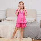QPANCY Kids Satin Pajamas Sets Baby Boy Girl Button-Down Silk Sleepwear 2 Piece Short Sleeve Loungewear Clothes Set
