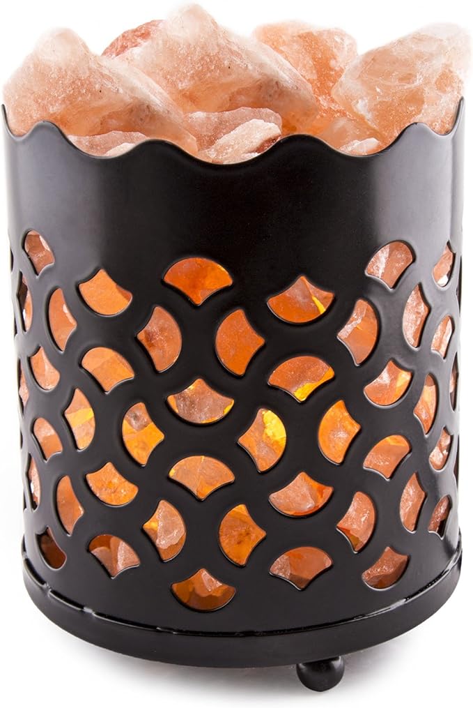Himalayan Pink Salt Lamp Basket & Dimmer Cord Bulb (Fan)