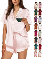 WJing Yi Jia Ruffle Pajama Sets For Women XS-4XL Womens Silk Satin Pajamas Set Silky Sleepwear Pj Sets Nightwear Loungewear