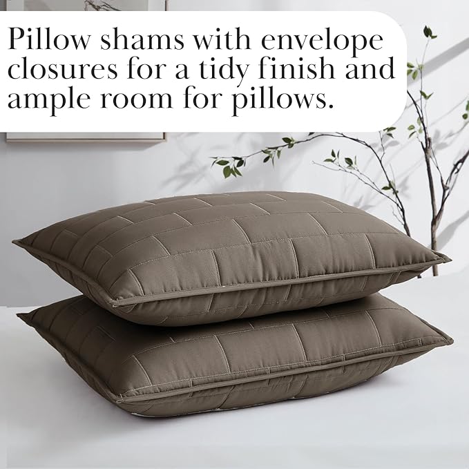 Southshore Fine Living, Inc. Oversized Quilt Bedding Set, Twin XL Quilts with Matching Quilted Pillow Sham, Brick Pattern Stitching, Soft Quilted Coverlet, Lightweight Twin Bedspread Set, Dark Taupe