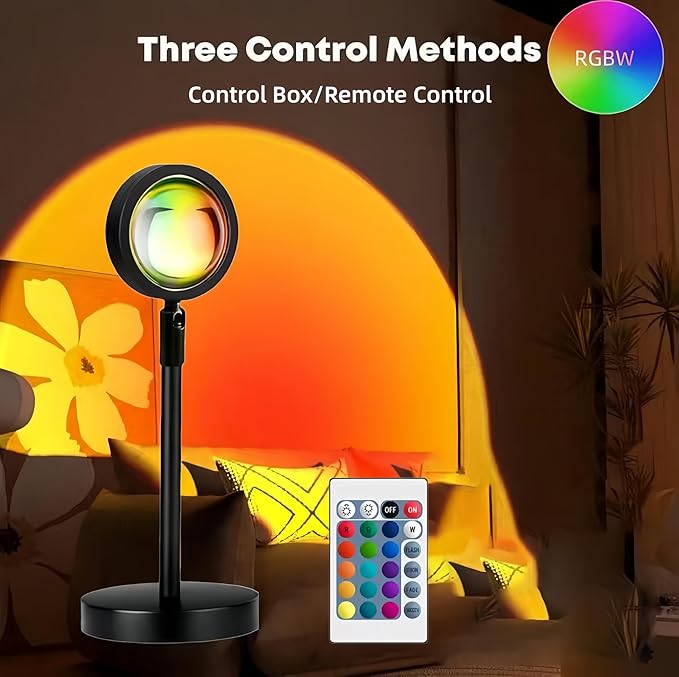 JIMEI Sunset Lamp Projector Led Lights for Bedroom Night Light RGB Lights Sun Sunlight Sunrise Lamp 10w 360° Rotation Mood Lighting Home/Room Decor Christmas Gifts for Women,Desktop Remote