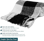 PAVILIA Plaid Blanket, Soft Throw Blanket for Couch Sofa, Knit Chenille Throw Blanket for Twin Size Bed, Living Room Decor Woven Knitted Decorative Blanket, White Black Gray Buffalo Check 60x80in