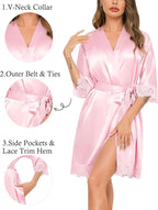 SWOMOG Women's Satin Robe Set 2 Piece Sexy Pajamas Sets Lace Cami Nightgown and Silk Robes Nightwear
