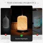 Onaboviva Essential Oil Diffuser - 2.4MHz Ultrasonic Ceramic Diffuser for Home, 120ml, Pulse&Continuous Mist, Bright/Dim/Breathing Lighting, Waterless Auto-Off, Aromatherapy Diffuser with USB Cable