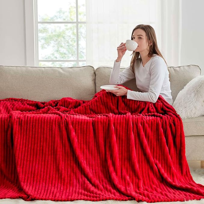 Nestl Blanket for Bed - Cozy Warm Fuzzy Blankets for Women (11 - Cherry Red, King (108" x 90"))