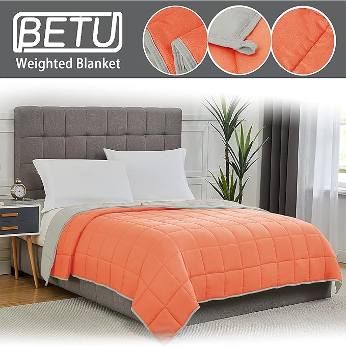 Weighted Blanket for Adults (15lbs, 60"x80" Queen Size) - Cooling and Breathable Heavy Blanket for 120-160lbs with Premium Glass Bead - Soft Thick Blanket for All-Season Sleeping Comfort - Orange
