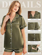 Silk Pajamas for Women Short Sleeve Sleepwear Soft Button Down Loungewear 2 Piece Satin Pjs Shorts Set S-XXL