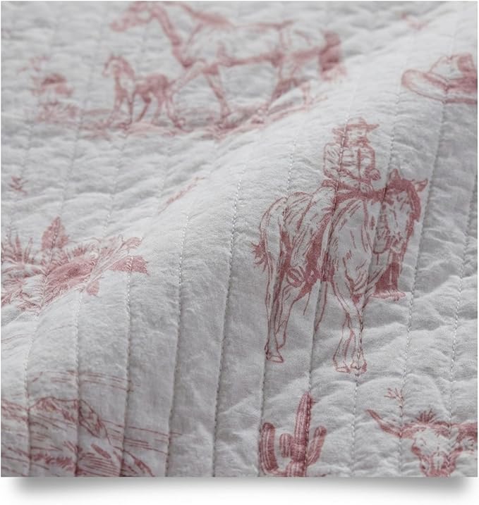 Rod's Dusty Rose Pink Cowgirl (Sham)-Vintage Western Cowgirl-Pink and White-Standard Sham Size (20x26in.)-Reversible-Cotton